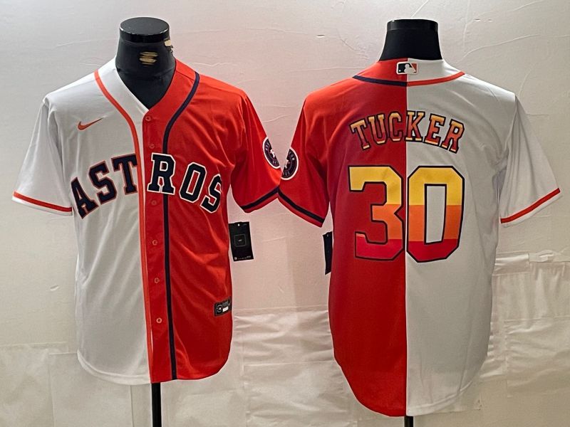 Men Houston Astros 30 Tucker White orange Nike 2024 MLB Jersey style 1